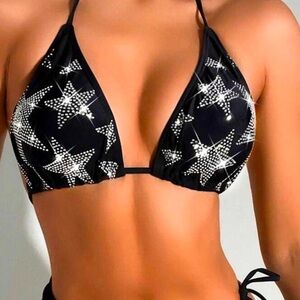 Black Star-Patterned Bikini Top